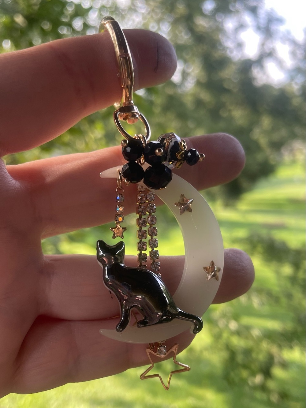Hand Crafted Cat & Moon Keychain Purse Charm - Picture 4 of 9